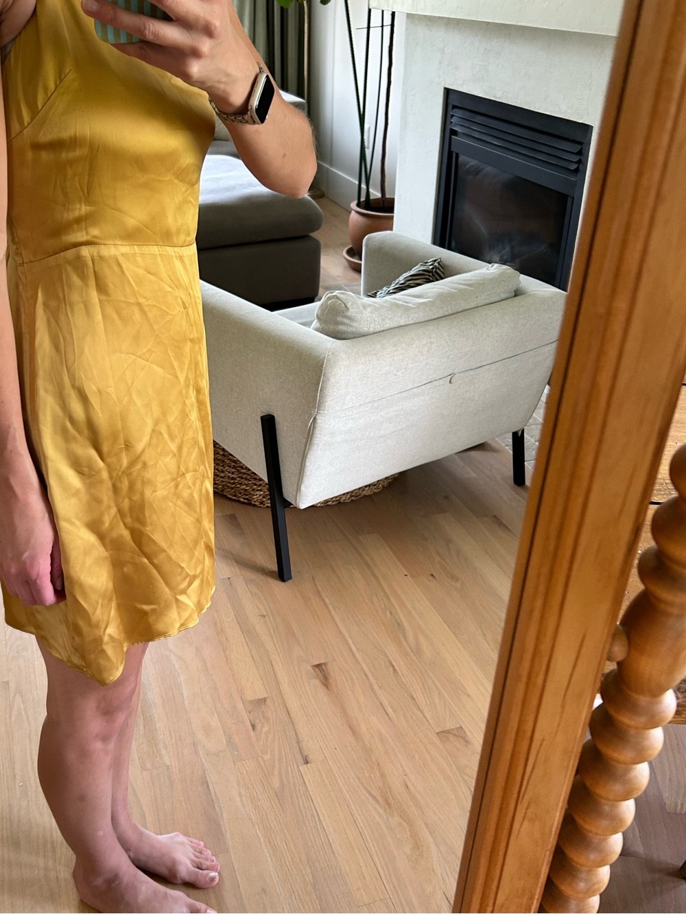 Wilfred Mustard Yellow Satin Mini Dress - Picture 2 of 6